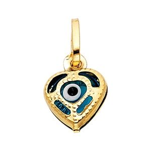 14K Yellow Gold  Evil Eye Heart Pendant